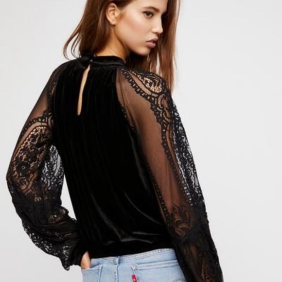 Free People Tops - Free People Dream Team Black Velvet and Lace Top